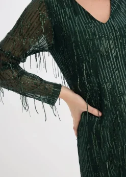 bonprix Bekleidung·Pullover & Strickjacken|Kleider^Paillettenkleid mit Fransen tiefgrün
