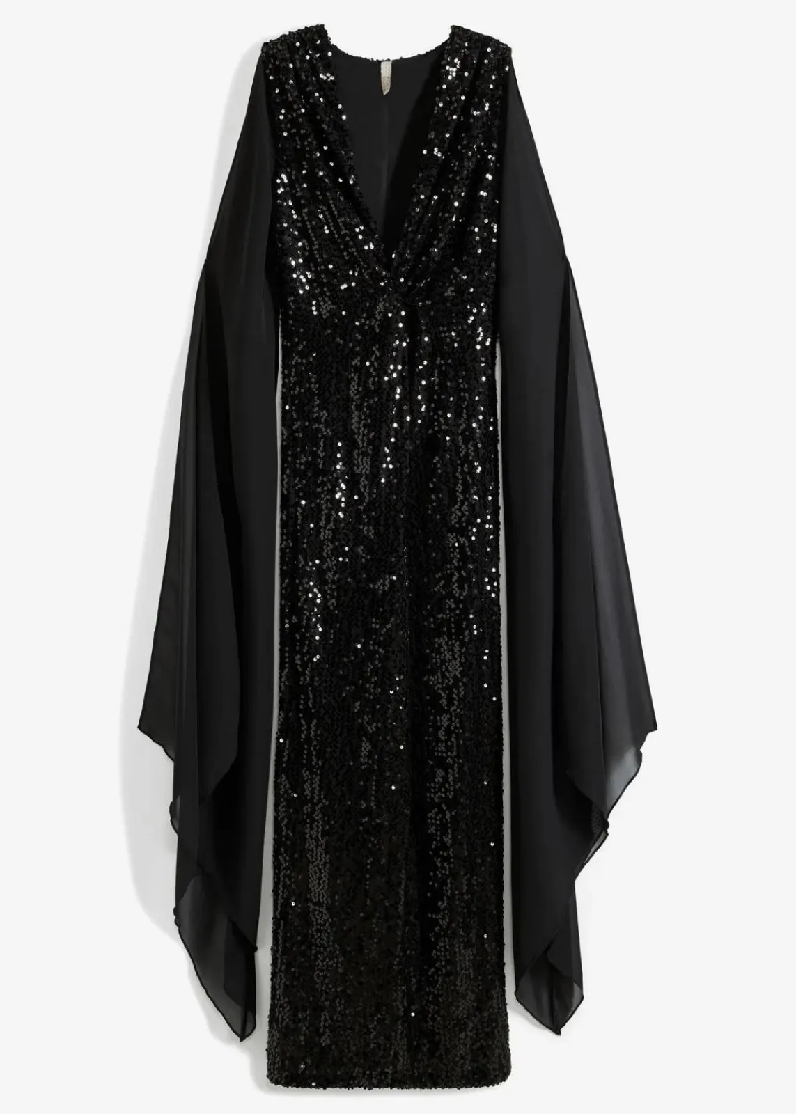 bonprix Kurzgrößen|Kurzgrößen^Paillettenkleid mit langen Chiffon-Ärmeln schwarz