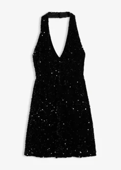 bonprix Kleider^Paillettenkleid mit Neckholder schwarz