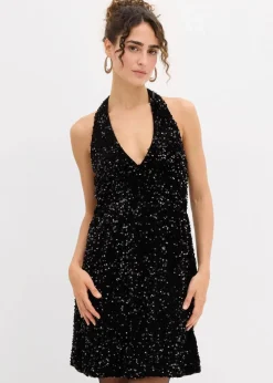 bonprix Kleider^Paillettenkleid mit Neckholder schwarz