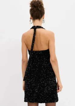 bonprix Kleider^Paillettenkleid mit Neckholder schwarz
