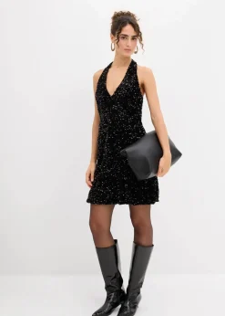 bonprix Kleider^Paillettenkleid mit Neckholder schwarz