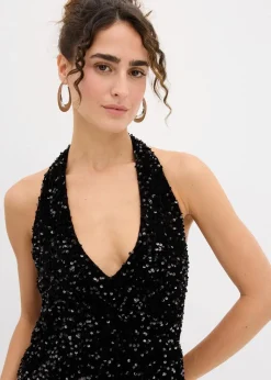 bonprix Kleider^Paillettenkleid mit Neckholder schwarz