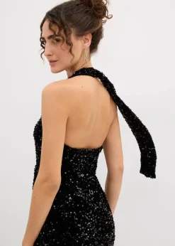 bonprix Kleider^Paillettenkleid mit Neckholder schwarz