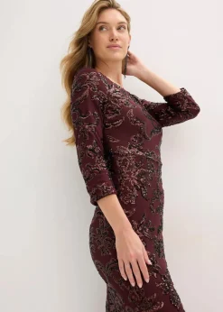 bonprix Bekleidung·Pullover & Strickjacken|Festliche Mode^Paillettenkleid mit Rückenausschnitt weinrot/beige