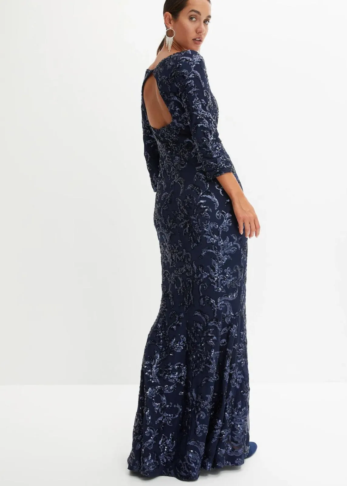 bonprix Kurzgrößen|Kurzgrößen^Paillettenkleid mit Rückenausschnitt dunkelblau
