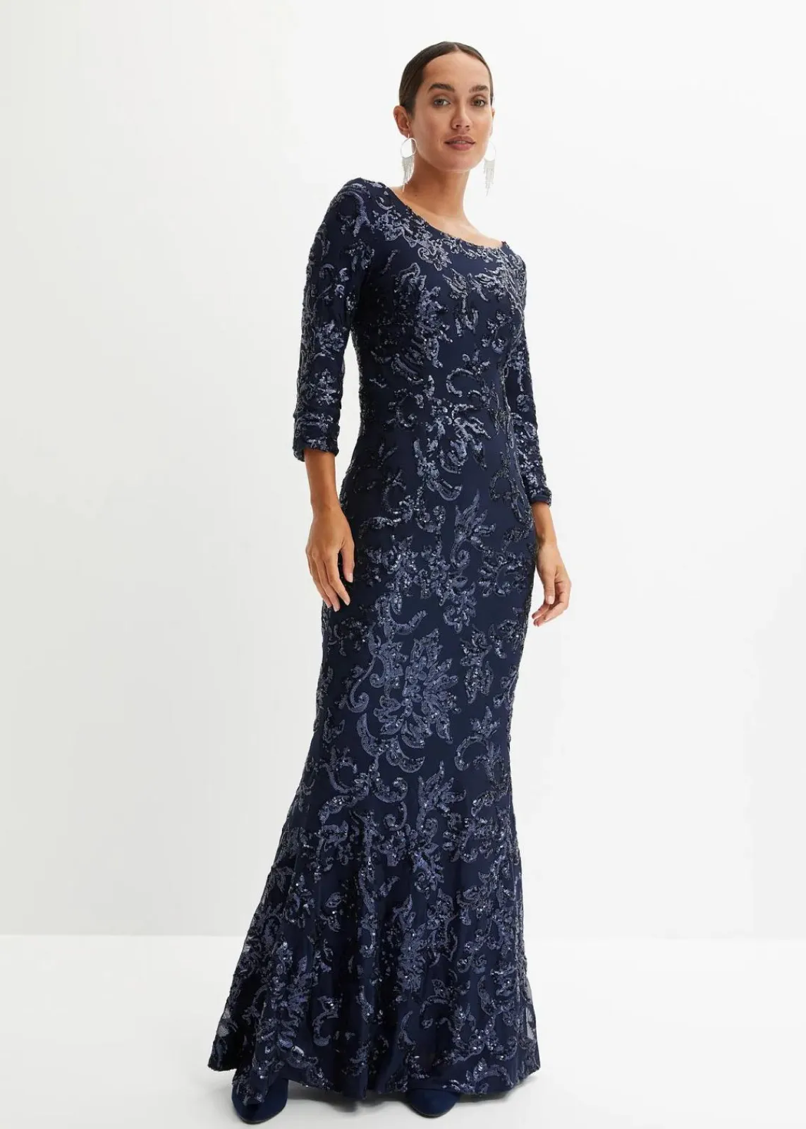 bonprix Kurzgrößen|Kurzgrößen^Paillettenkleid mit Rückenausschnitt dunkelblau