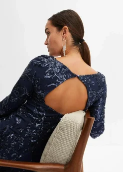 bonprix Kurzgrößen|Kurzgrößen^Paillettenkleid mit Rückenausschnitt dunkelblau