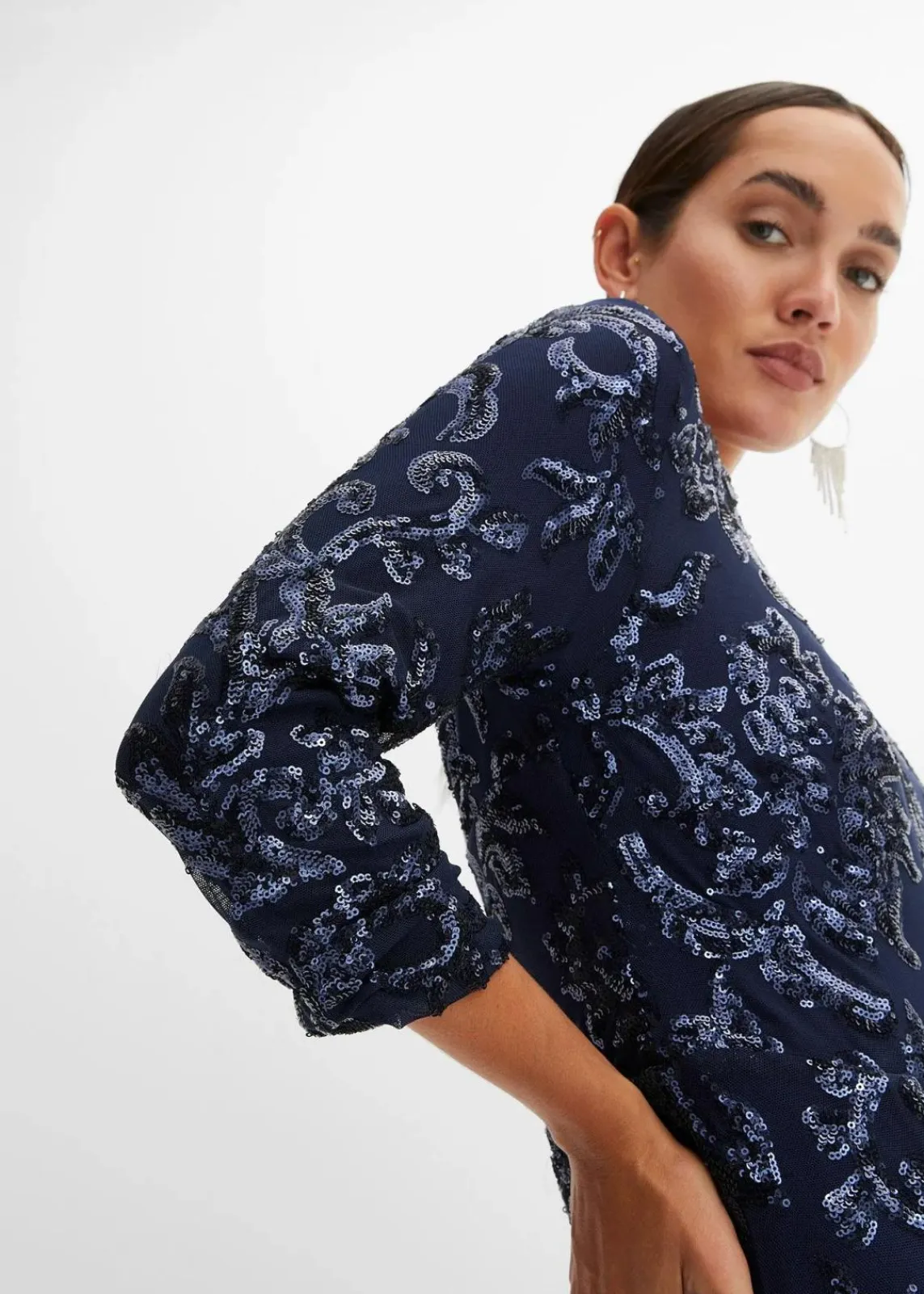 bonprix Kurzgrößen|Kurzgrößen^Paillettenkleid mit Rückenausschnitt dunkelblau