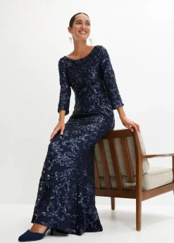 bonprix Kurzgrößen|Kurzgrößen^Paillettenkleid mit Rückenausschnitt dunkelblau