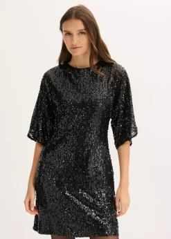 bonprix Kleider|Bekleidung·Pullover & Strickjacken^Paillettenkleid mit Schleifendetail schwarz