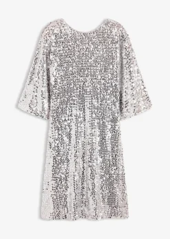 bonprix Bekleidung·Pullover & Strickjacken|Kleider^Paillettenkleid mit Schleifendetail silber