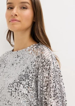 bonprix Bekleidung·Pullover & Strickjacken|Kleider^Paillettenkleid mit Schleifendetail silber