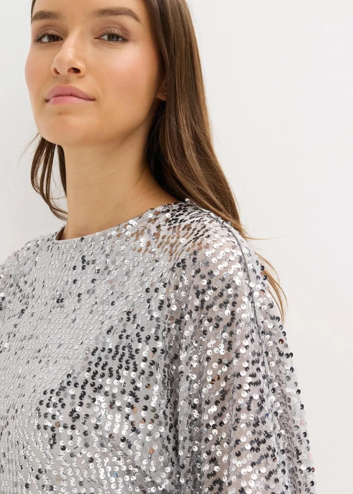 bonprix Bekleidung·Pullover & Strickjacken|Kleider^Paillettenkleid mit Schleifendetail silber