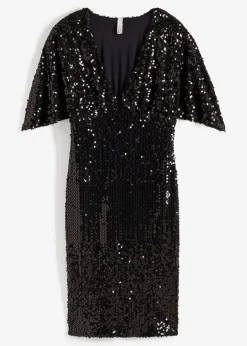 bonprix Kurzgrößen|Kurzgrößen^Paillettenkleid mit tiefem Ausschnitt schwarz