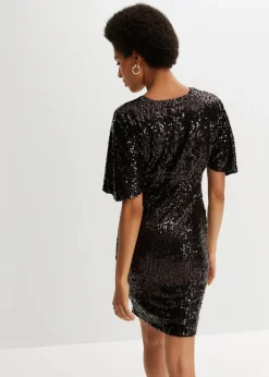 bonprix Kurzgrößen|Kurzgrößen^Paillettenkleid mit tiefem Ausschnitt schwarz