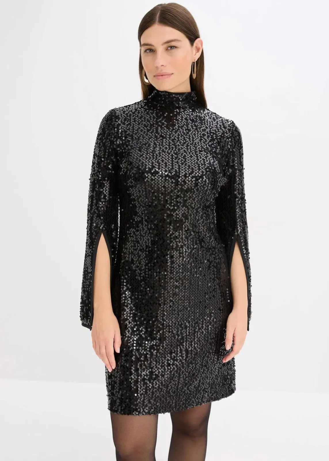 bonprix Kleider|Bekleidung·Pullover & Strickjacken^Paillettenkleid mit Trompeten-Ärmel schwarz
