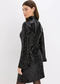 bonprix Kleider|Bekleidung·Pullover & Strickjacken^Paillettenkleid mit Trompeten-Ärmel schwarz