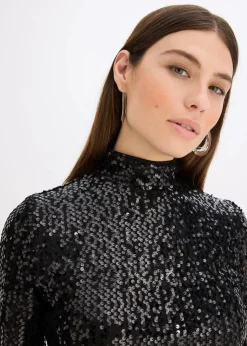 bonprix Kleider|Bekleidung·Pullover & Strickjacken^Paillettenkleid mit Trompeten-Ärmel schwarz