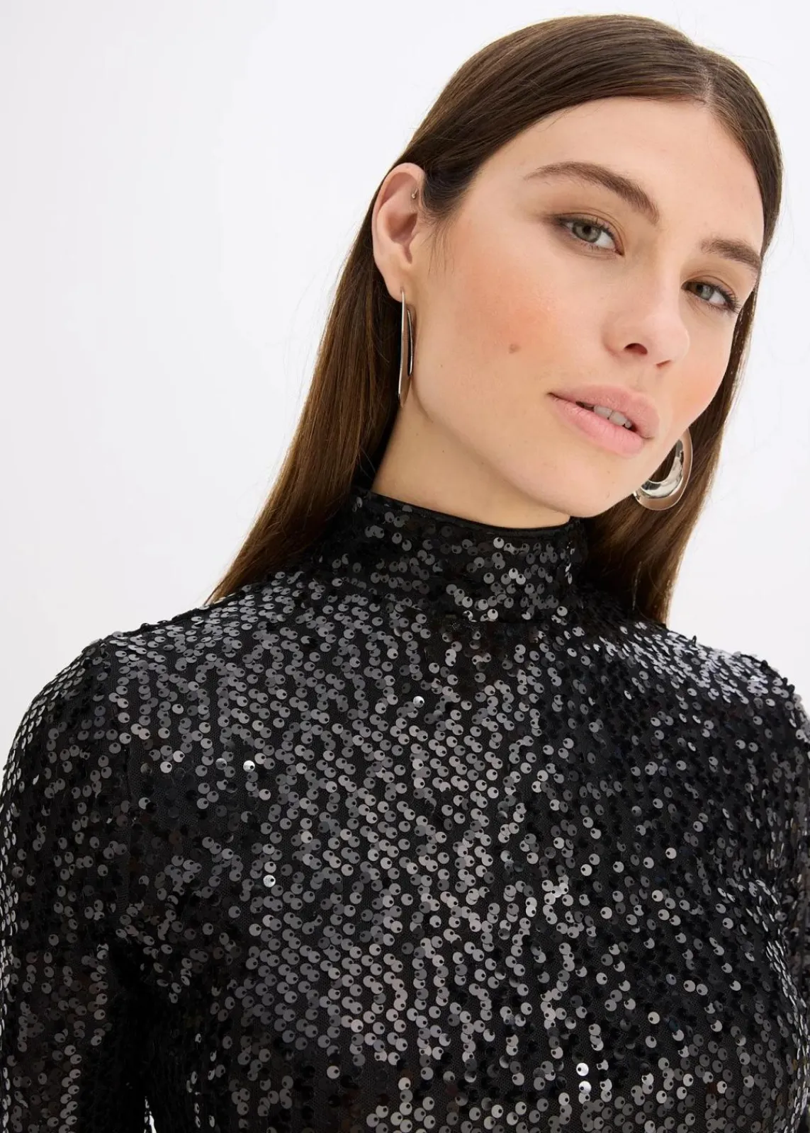 bonprix Kleider|Bekleidung·Pullover & Strickjacken^Paillettenkleid mit Trompeten-Ärmel schwarz
