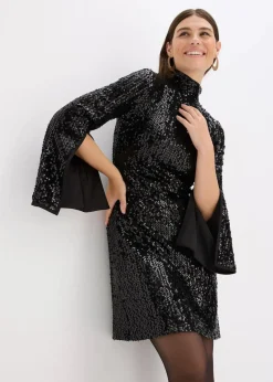 bonprix Kleider|Bekleidung·Pullover & Strickjacken^Paillettenkleid mit Trompeten-Ärmel schwarz