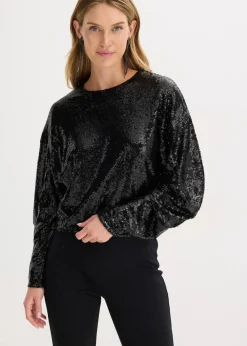 bonprix Shirts & Tops^Pailletten-Langarmshirt schwarz