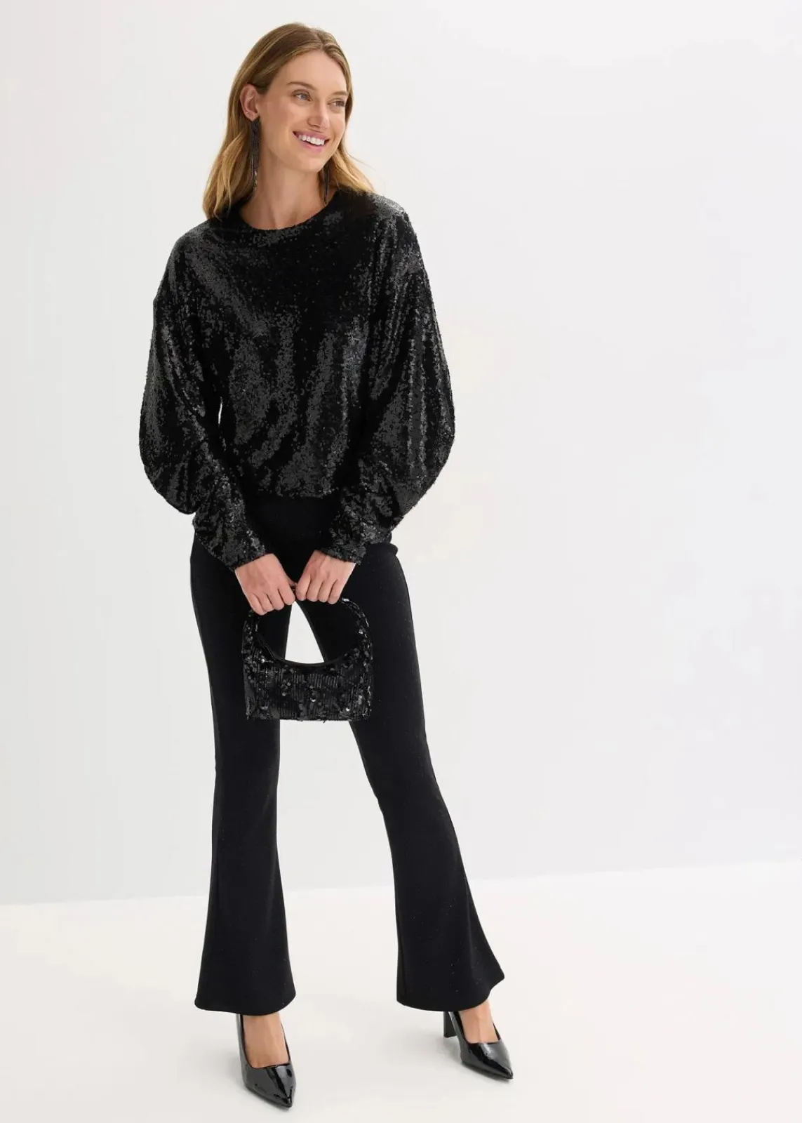 bonprix Shirts & Tops^Pailletten-Langarmshirt schwarz