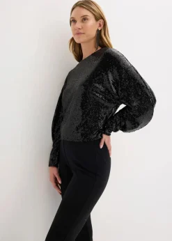 bonprix Shirts & Tops^Pailletten-Langarmshirt schwarz