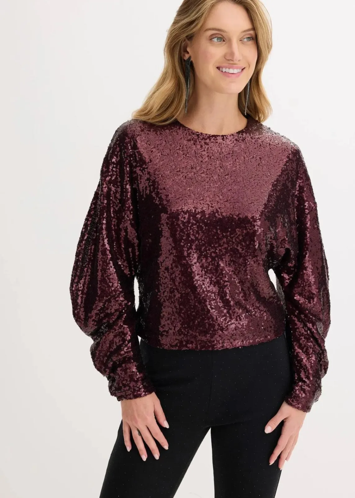 bonprix Shirts & Tops^Pailletten-Langarmshirt weinrot