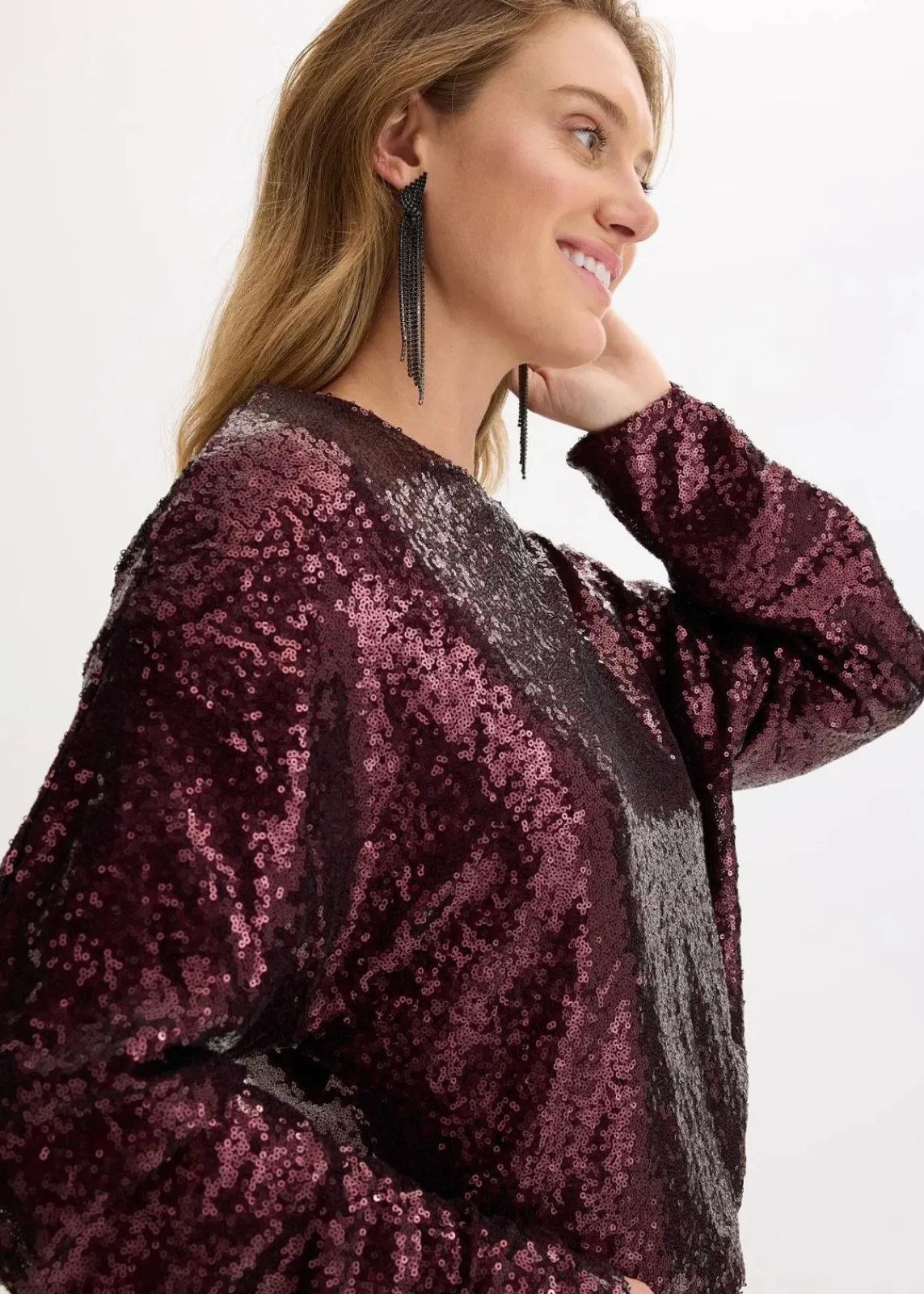 bonprix Shirts & Tops^Pailletten-Langarmshirt weinrot