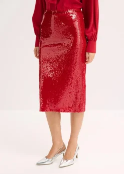 bonprix Röcke|Bekleidung·Sportbekleidung^Pailletten-Midirock chillirot