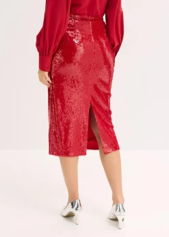 bonprix Röcke|Bekleidung·Sportbekleidung^Pailletten-Midirock chillirot