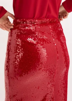 bonprix Röcke|Bekleidung·Sportbekleidung^Pailletten-Midirock chillirot