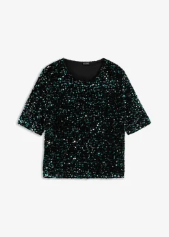 bonprix Shirts & Tops^Pailletten-Shirt schwarz/grün/silber