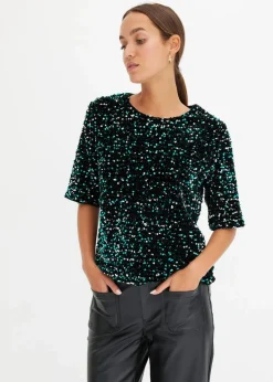 bonprix Shirts & Tops^Pailletten-Shirt schwarz/grün/silber