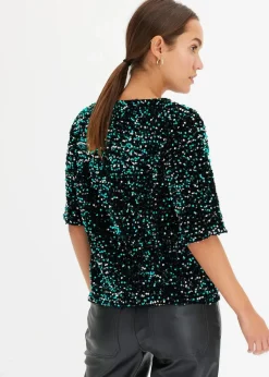 bonprix Shirts & Tops^Pailletten-Shirt schwarz/grün/silber