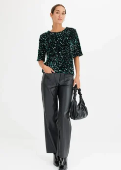bonprix Shirts & Tops^Pailletten-Shirt schwarz/grün/silber