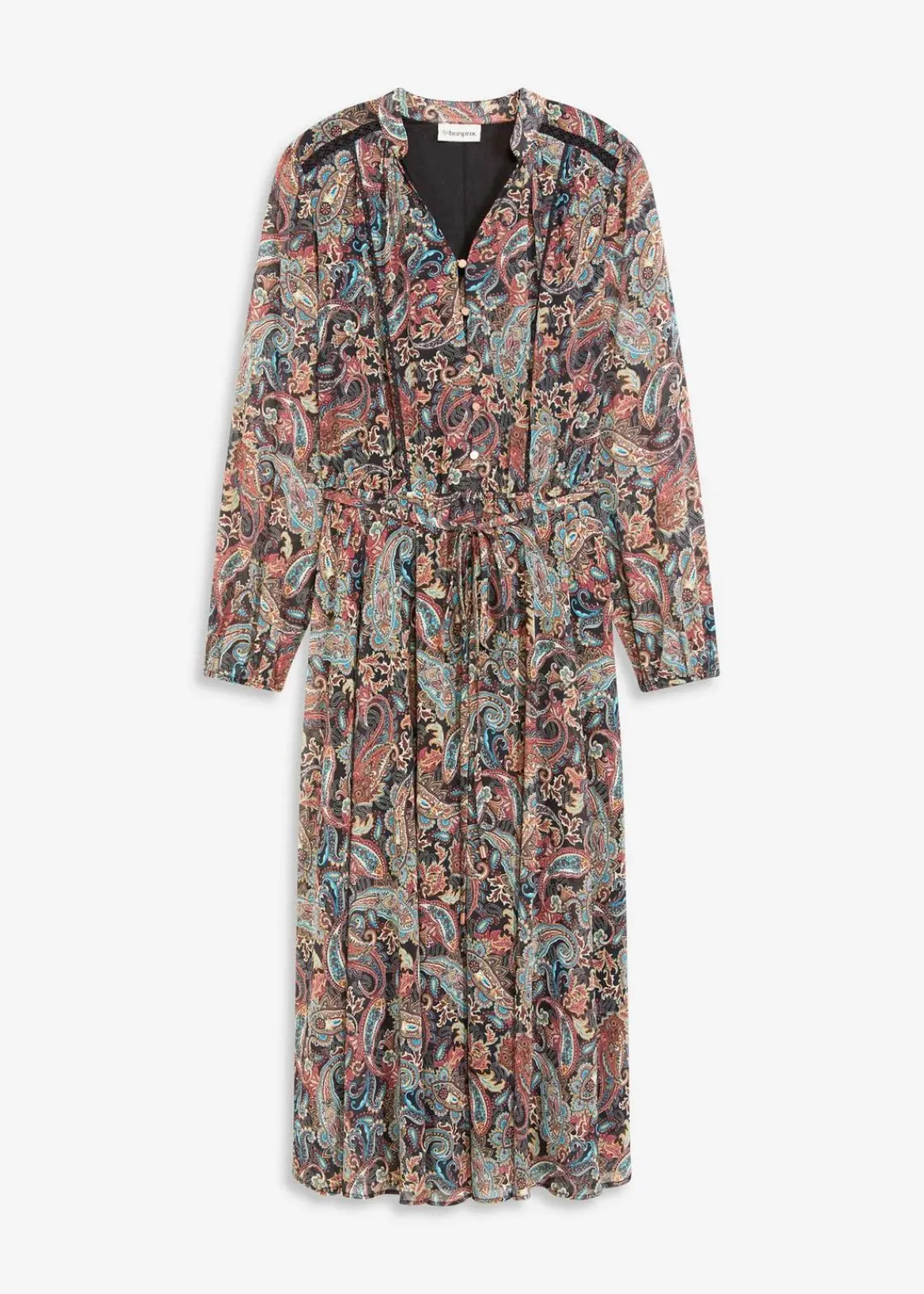 bonprix Kurzgrößen|Bekleidung·Pullover & Strickjacken^Paisleykleid aus Chiffon schwarz/beige paisley