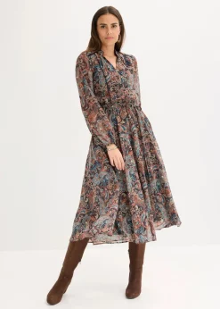 bonprix Kurzgrößen|Bekleidung·Pullover & Strickjacken^Paisleykleid aus Chiffon schwarz/beige paisley