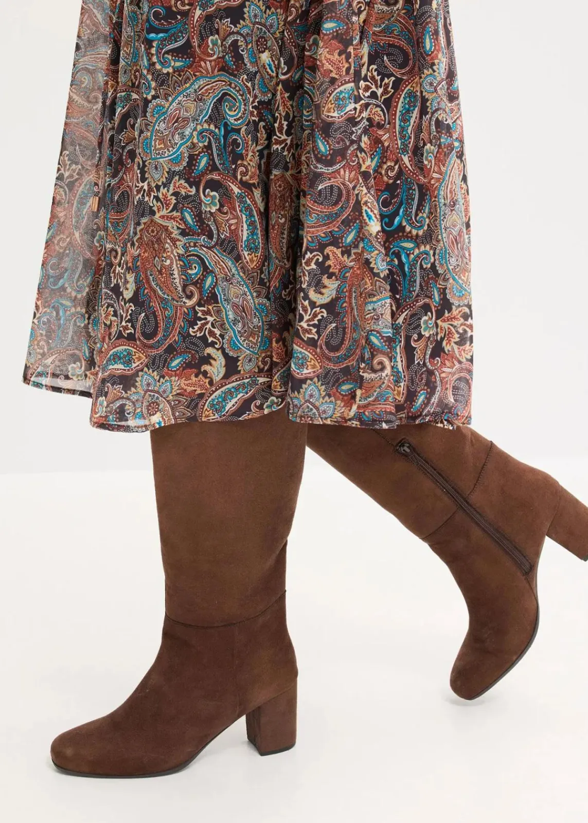 bonprix Kurzgrößen|Bekleidung·Pullover & Strickjacken^Paisleykleid aus Chiffon schwarz/beige paisley