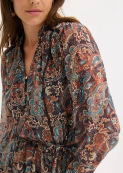 bonprix Kurzgrößen|Bekleidung·Pullover & Strickjacken^Paisleykleid aus Chiffon schwarz/beige paisley