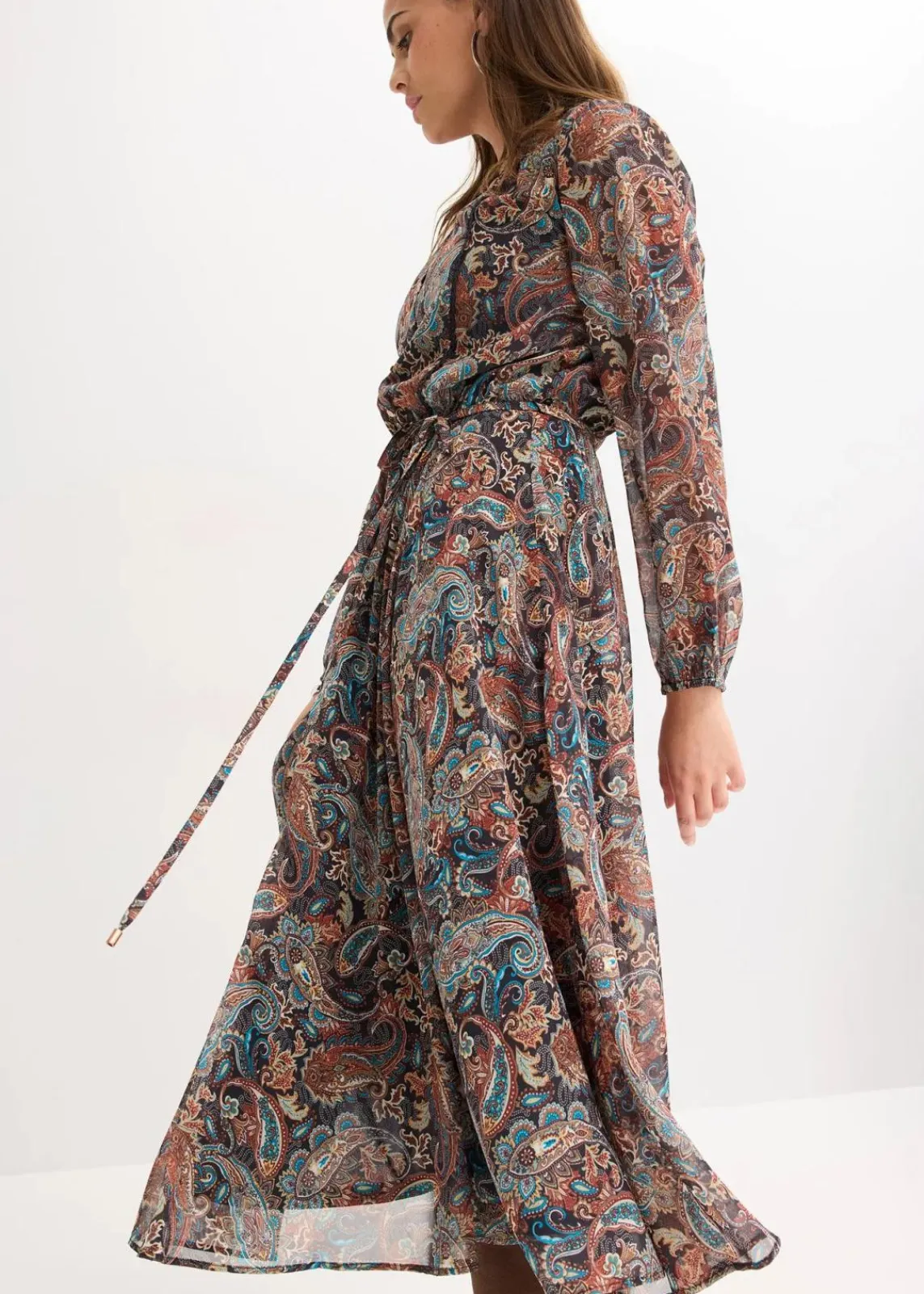 bonprix Kurzgrößen|Bekleidung·Pullover & Strickjacken^Paisleykleid aus Chiffon schwarz/beige paisley