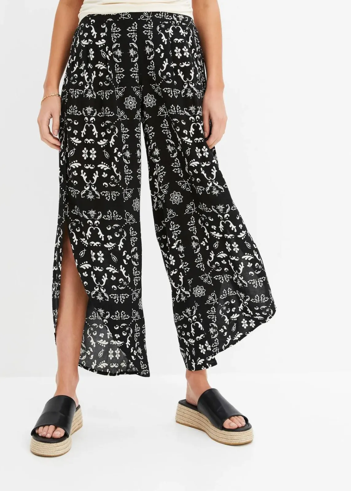 bonprix Bekleidung·Kleider|Hosen^Palazzo-Hose schwarz/wollweiß sonstige