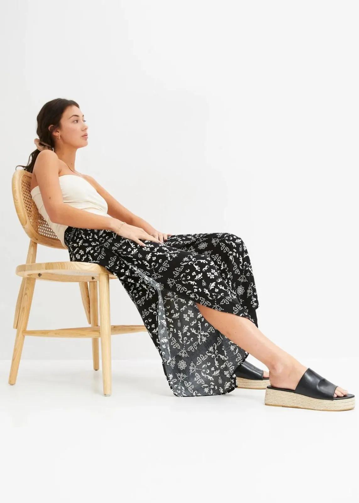bonprix Bekleidung·Kleider|Hosen^Palazzo-Hose schwarz/wollweiß sonstige