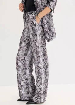 bonprix Bekleidung·Kleider|Nachhaltigere Materialien^Palazzo-Hose graubraun schlange bedruckt