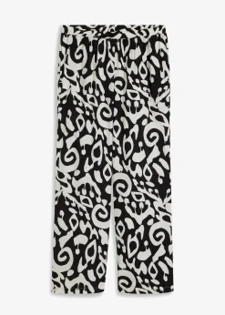 bonprix Bekleidung·Kleider|Hosen^Palazzo-Hose schwarz/wollweiß bedruckt
