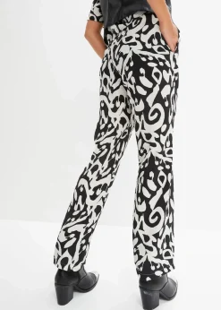 bonprix Bekleidung·Kleider|Hosen^Palazzo-Hose schwarz/wollweiß bedruckt