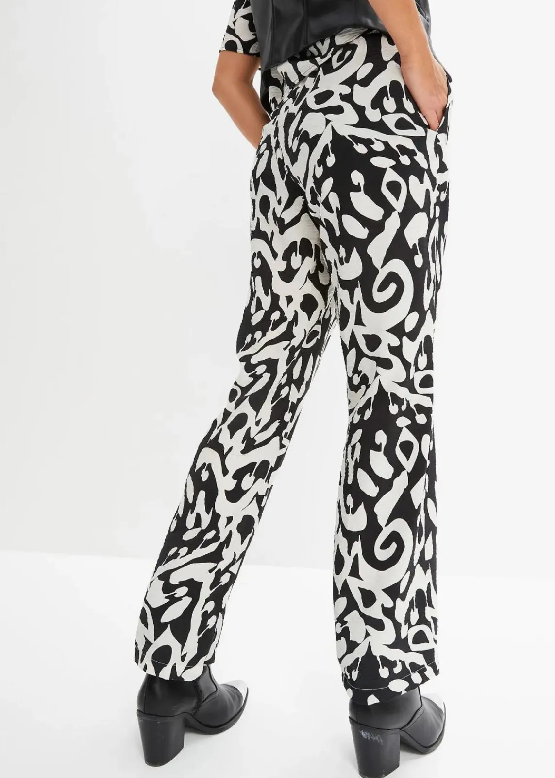 bonprix Bekleidung·Kleider|Hosen^Palazzo-Hose schwarz/wollweiß bedruckt