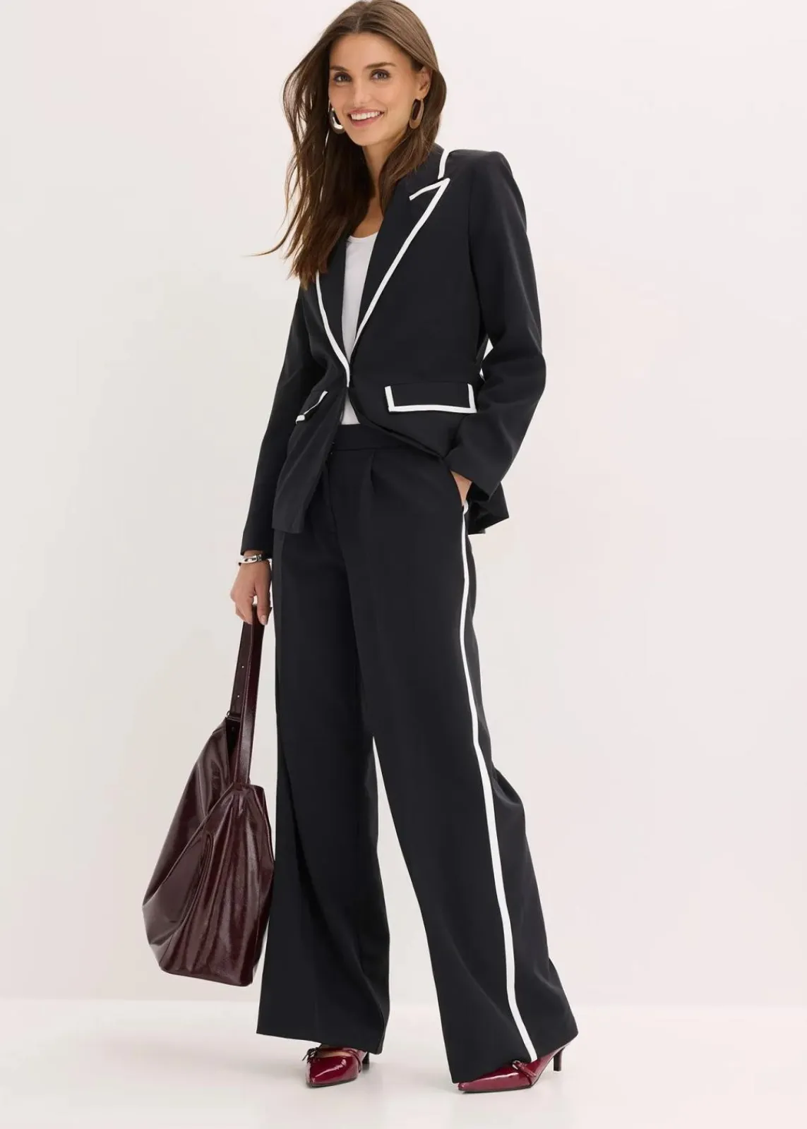 bonprix Bekleidung·Kleider|Hosen^Palazzo-Hose schwarz/weiß