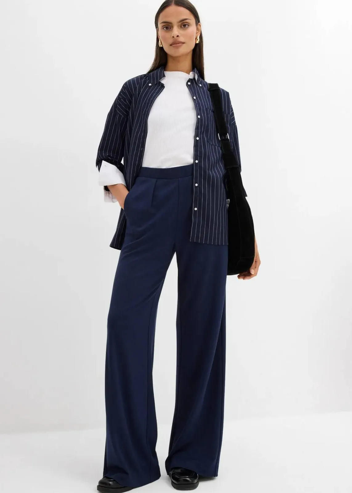 bonprix Hosen|Bekleidung·Kleider^Palazzo-Hose aus bequemen Punto di Roma dunkelblau